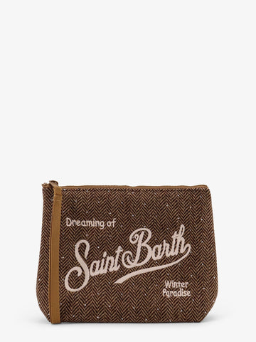 Aline Wool clutch with herringbone motif and rhinestones