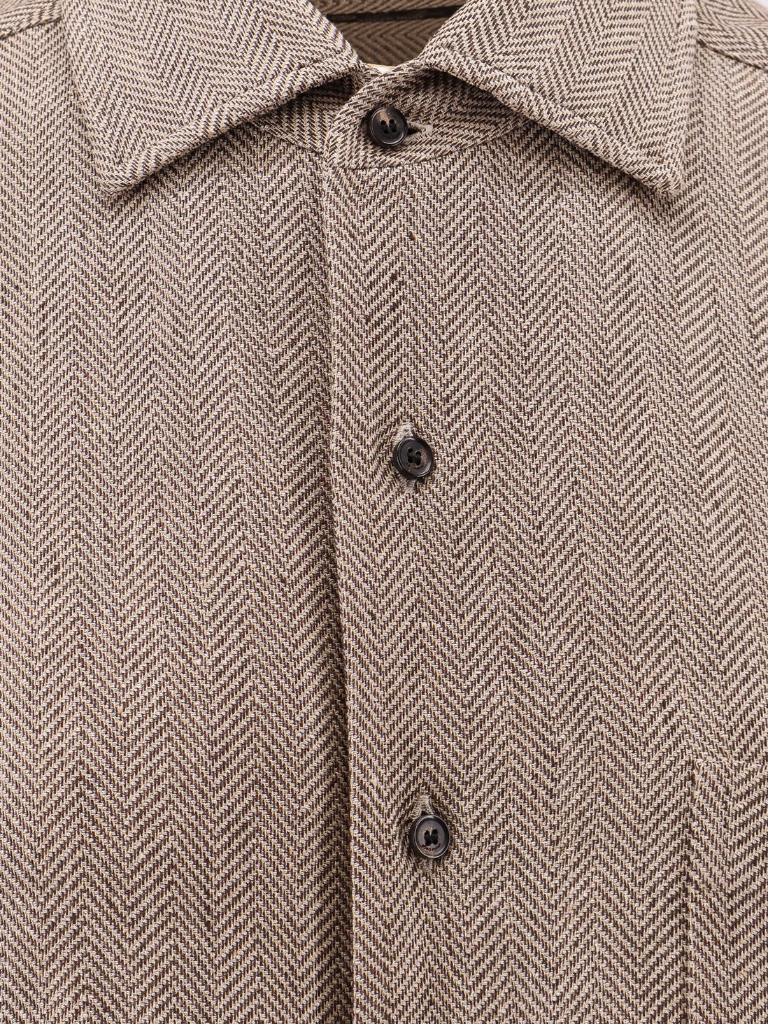 André linen shirt with herringbone motif