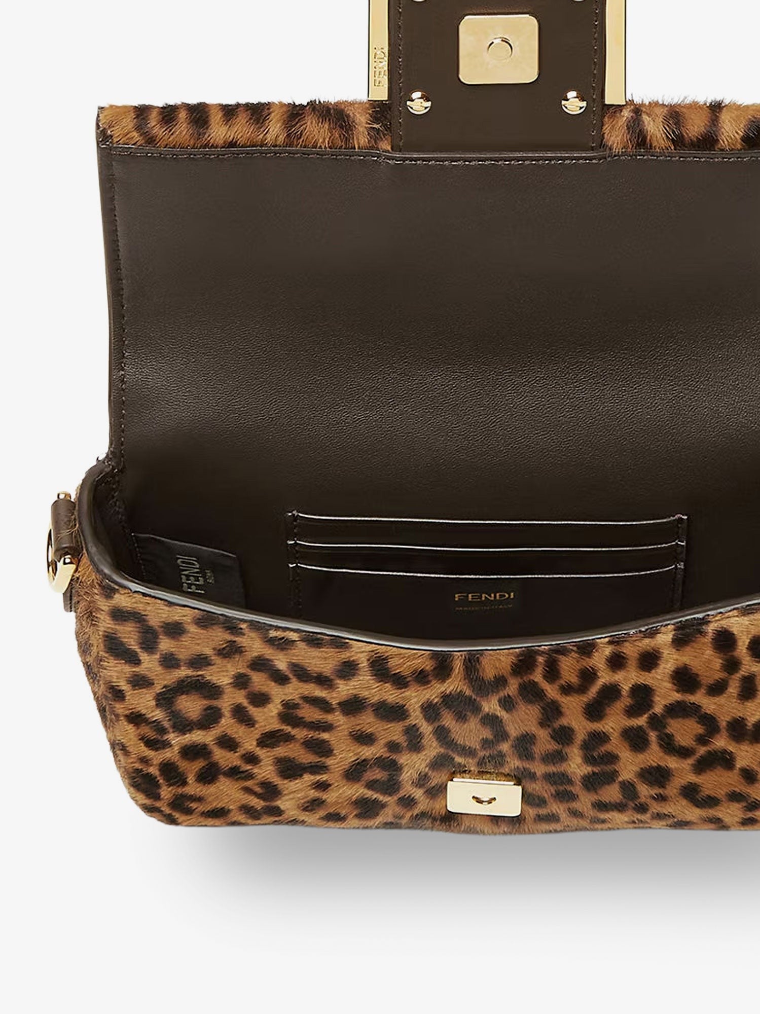 Baguette Mini leather shoulder bag with Fendi Leo print