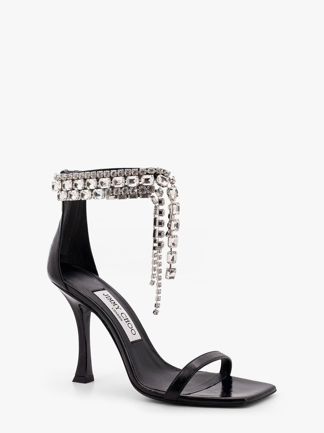 Black vintage leather sandals with crystals detail