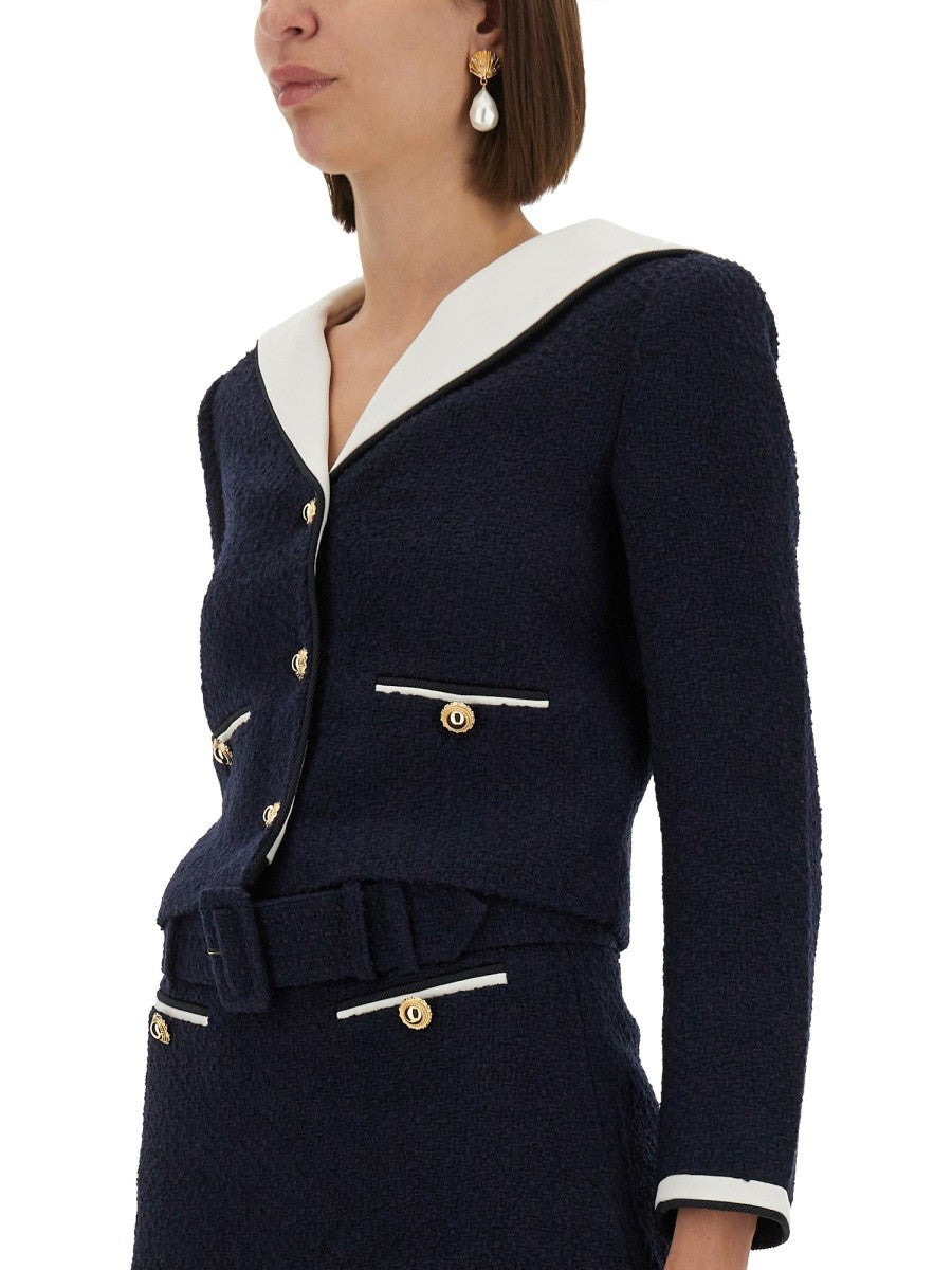 BOUCLE JACKET WITH CONTRASTING NECKLINE