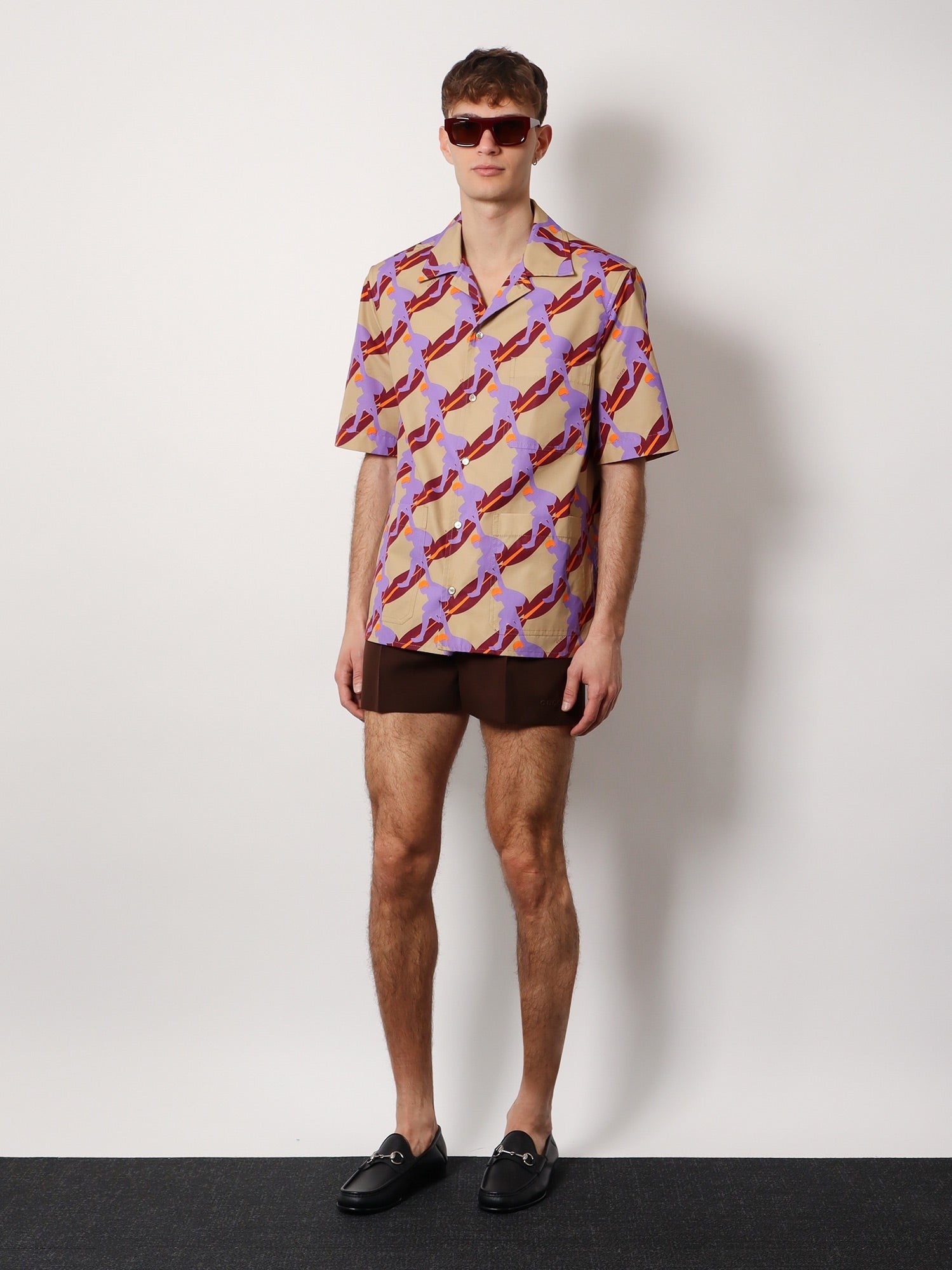 Bowling cotton popeline shirt with all-over surfer print
