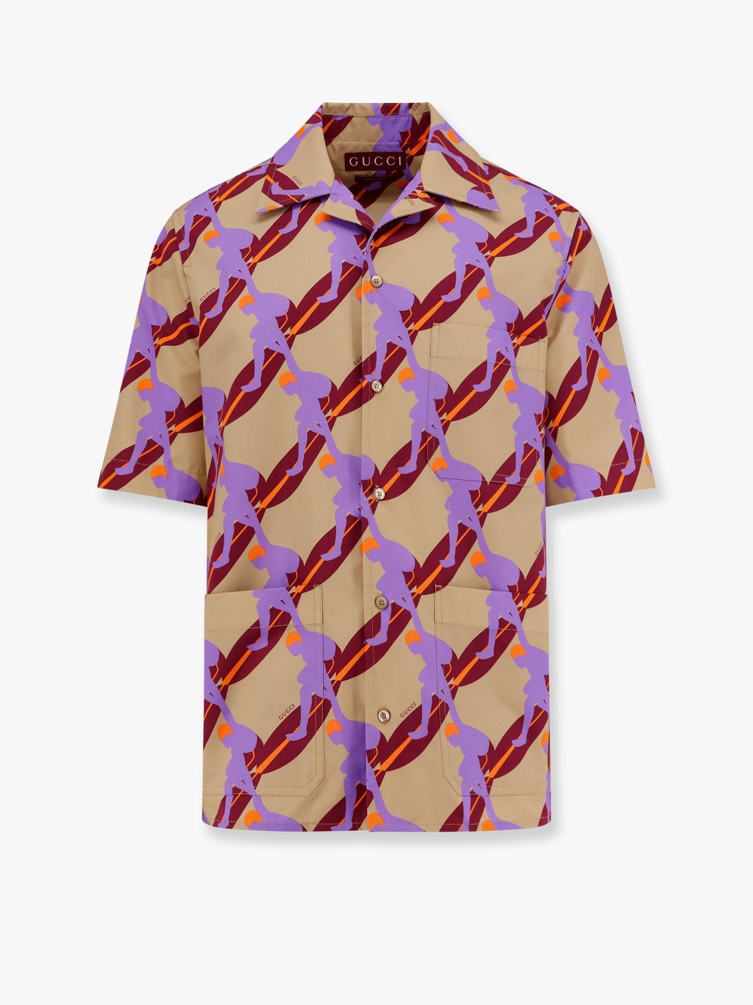 Bowling cotton popeline shirt with all-over surfer print