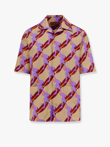 Bowling cotton popeline shirt with all-over surfer print