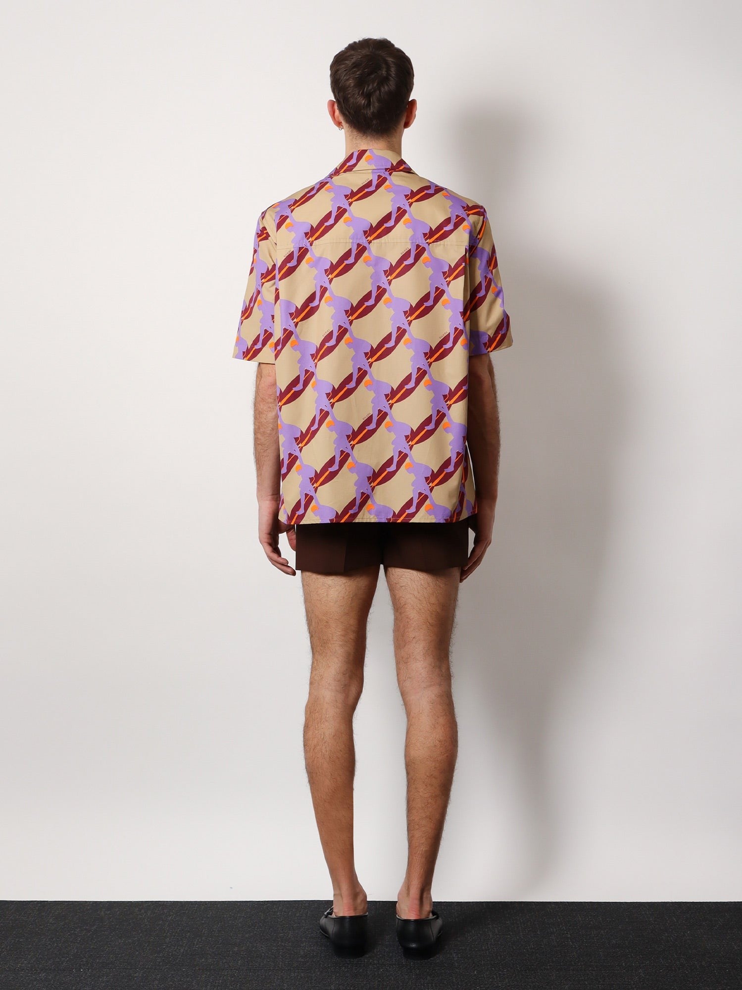 Bowling cotton popeline shirt with all-over surfer print