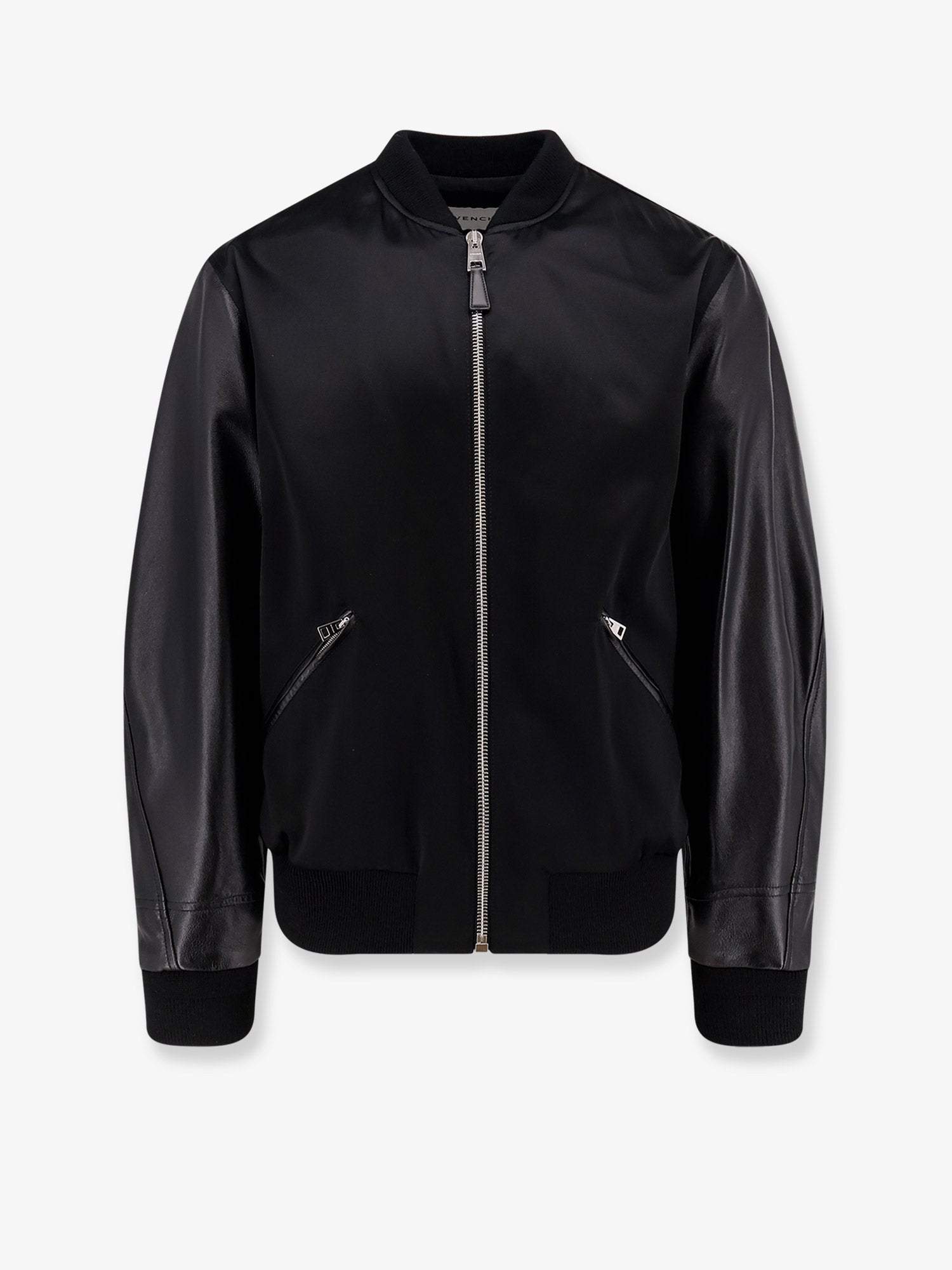 Cotton and nylon jacket with leather sleeves