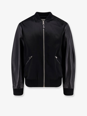 Cotton and nylon jacket with leather sleeves