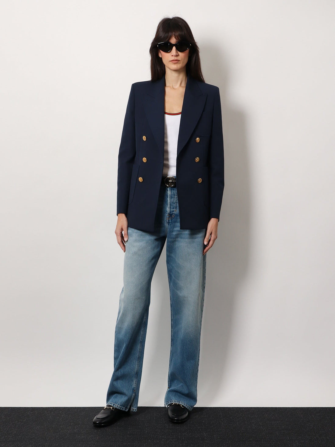 Cotton blazer with iconic gucci crest buttons