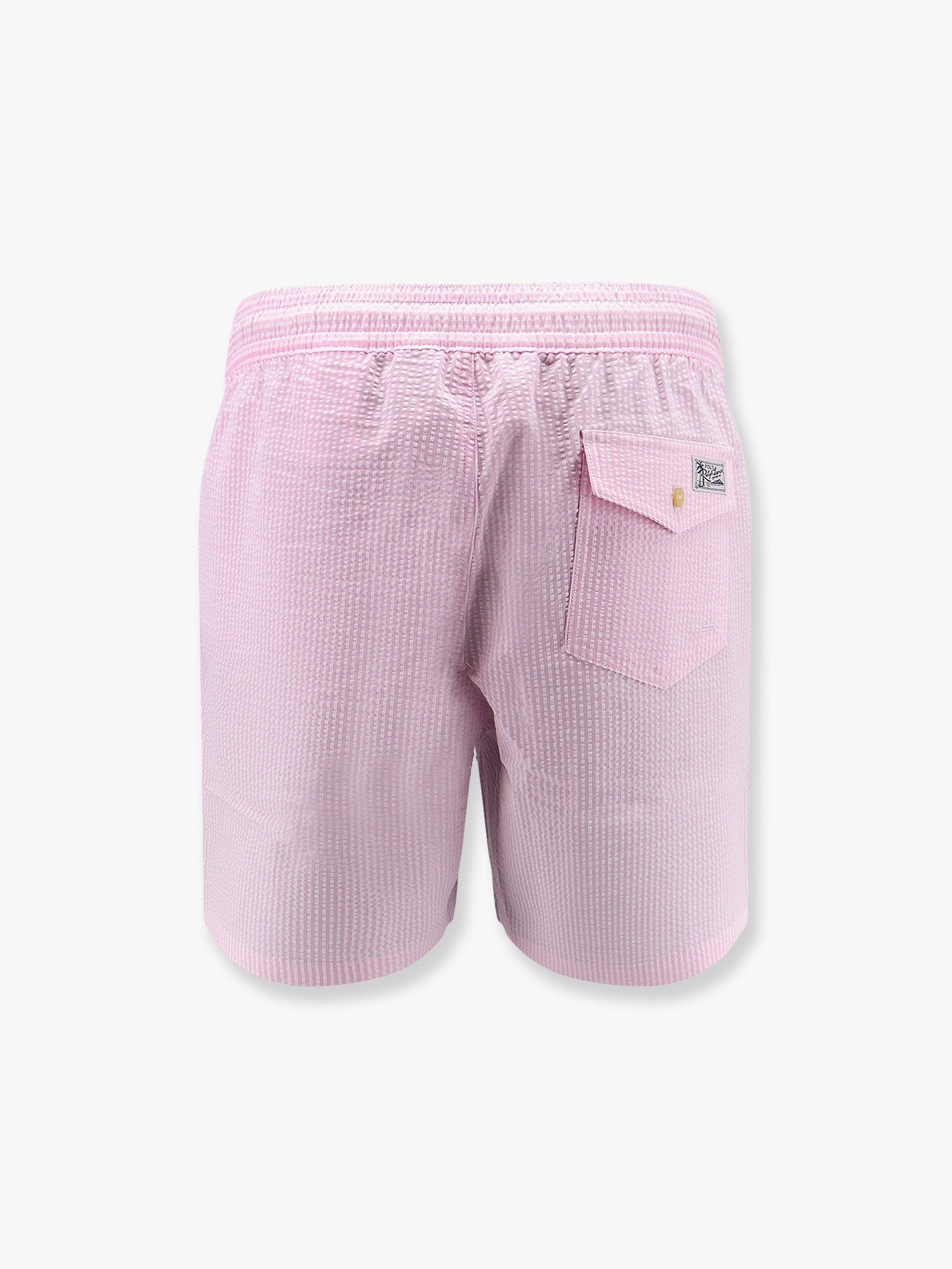 Cotton blend striped swim trunk with logo embroidery