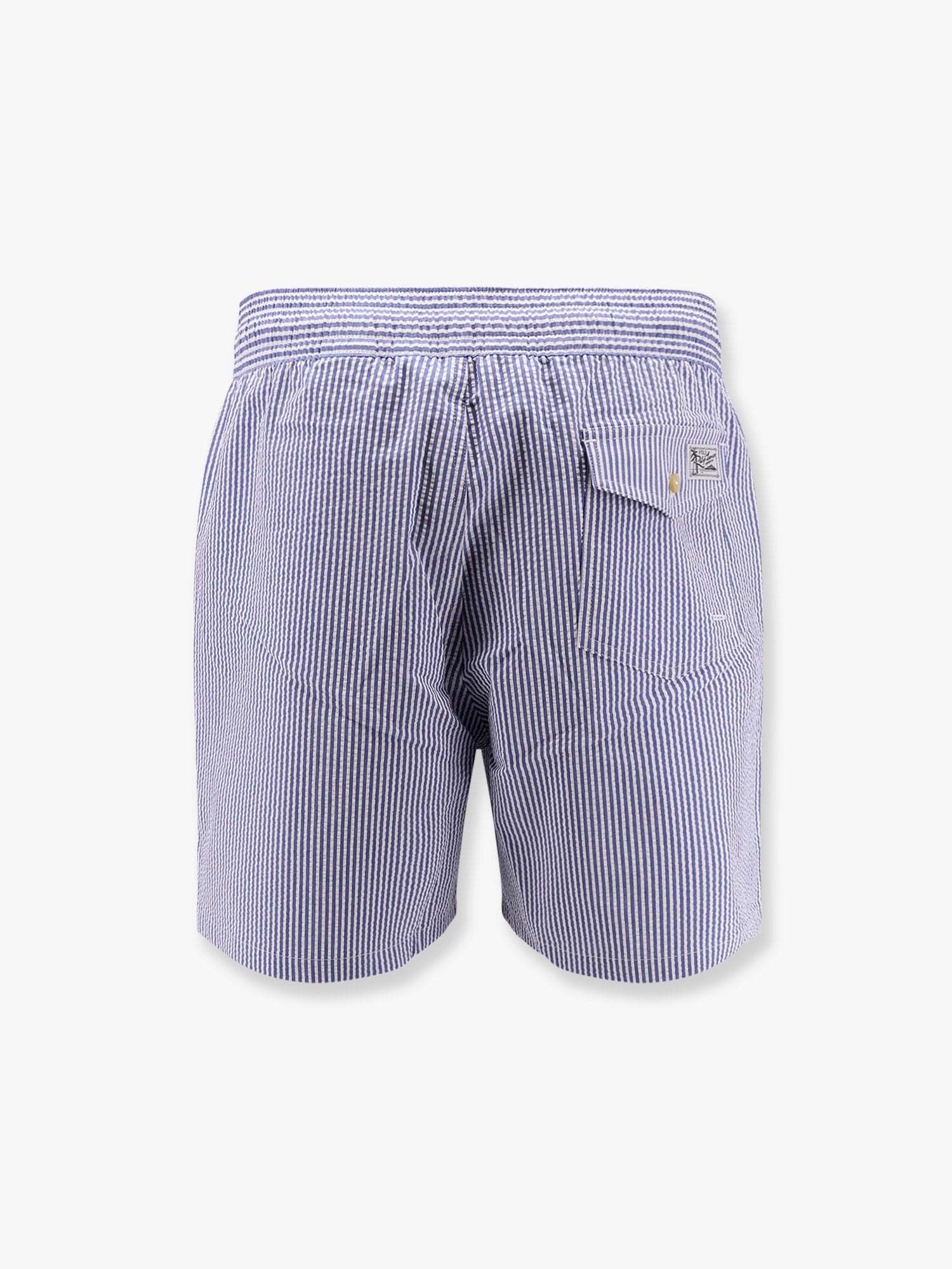 Cotton blend striped swim trunk with logo embroidery