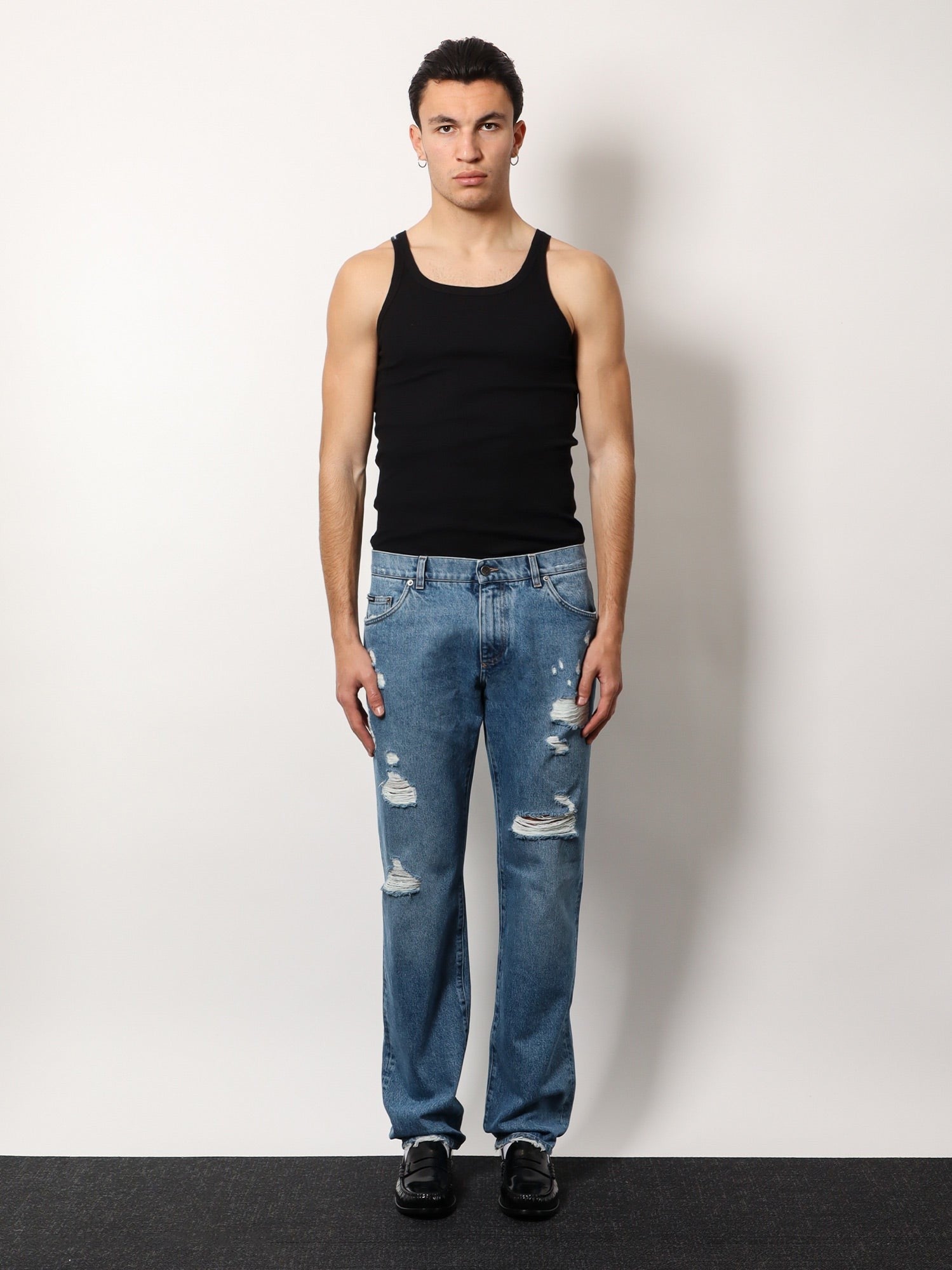 Cotton jeans with rippings detail