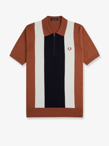 Cotton knit polo shirt with striped motif