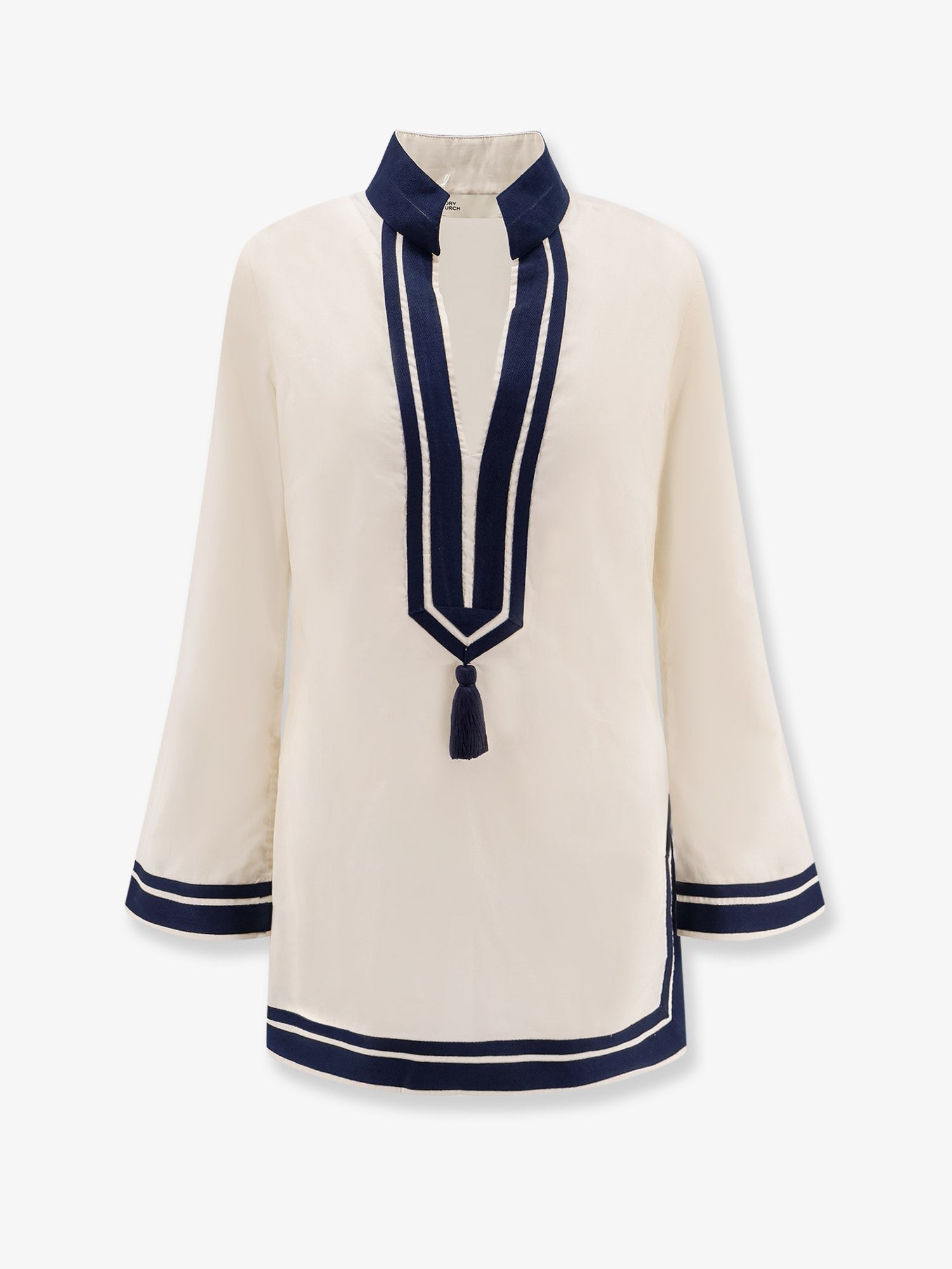 Cotton short dress with contrasting profiles