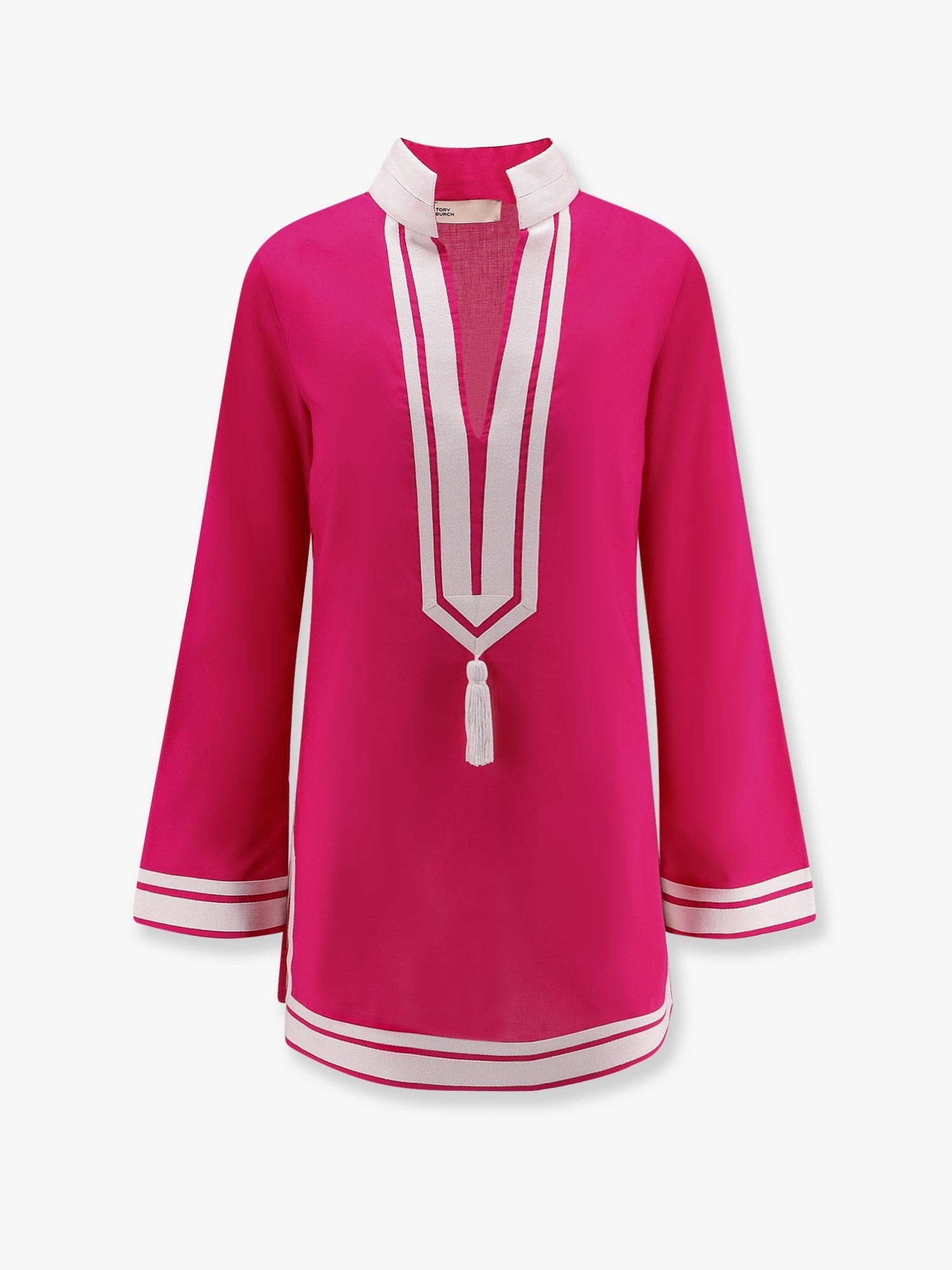 Cotton short dress with contrasting profiles