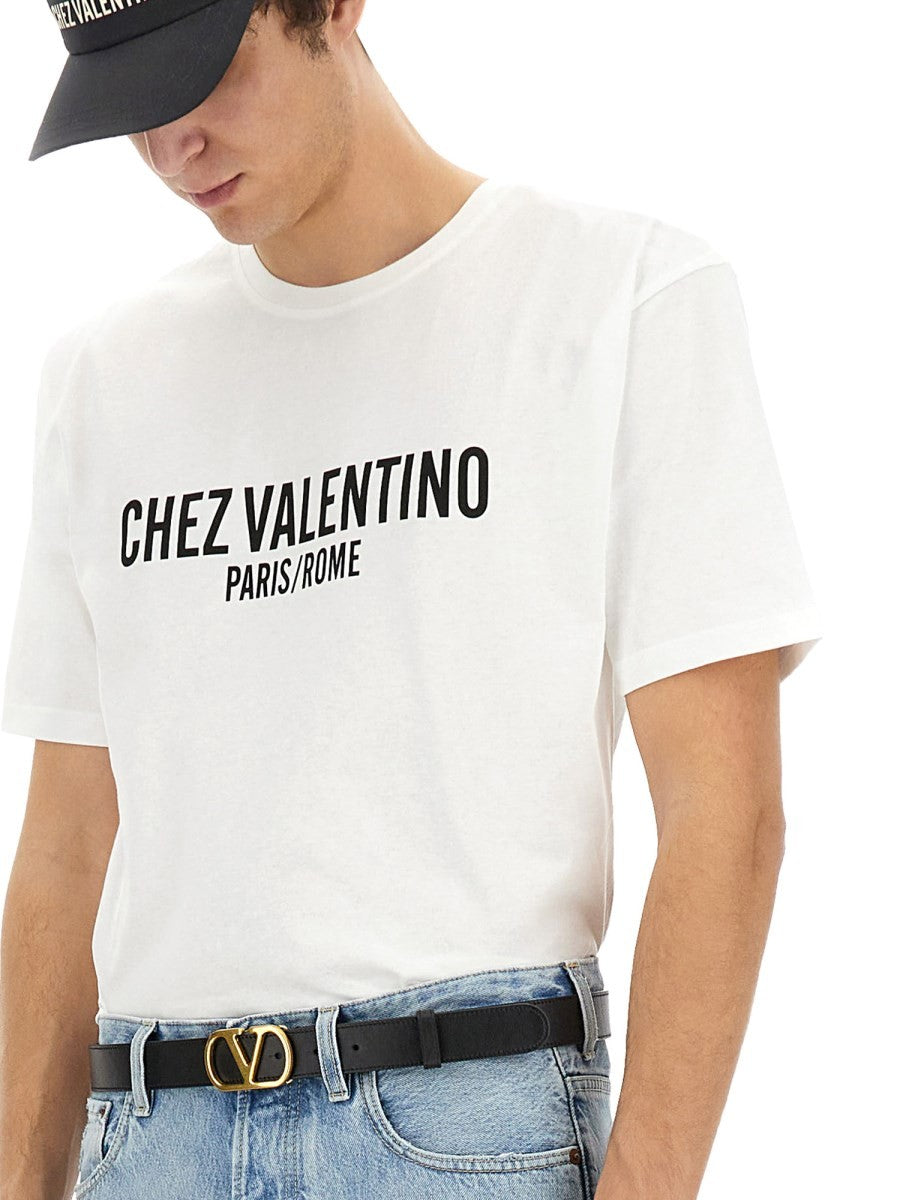 COTTON T-SHIRT WITH "CHEZ VALENTINO" PRINT
