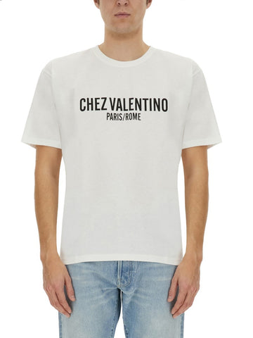 COTTON T-SHIRT WITH "CHEZ VALENTINO" PRINT