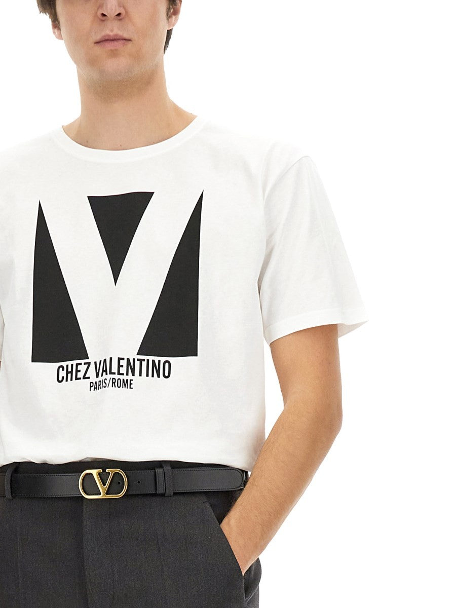 COTTON T-SHIRT WITH "CHEZ VALENTINO" PRINT