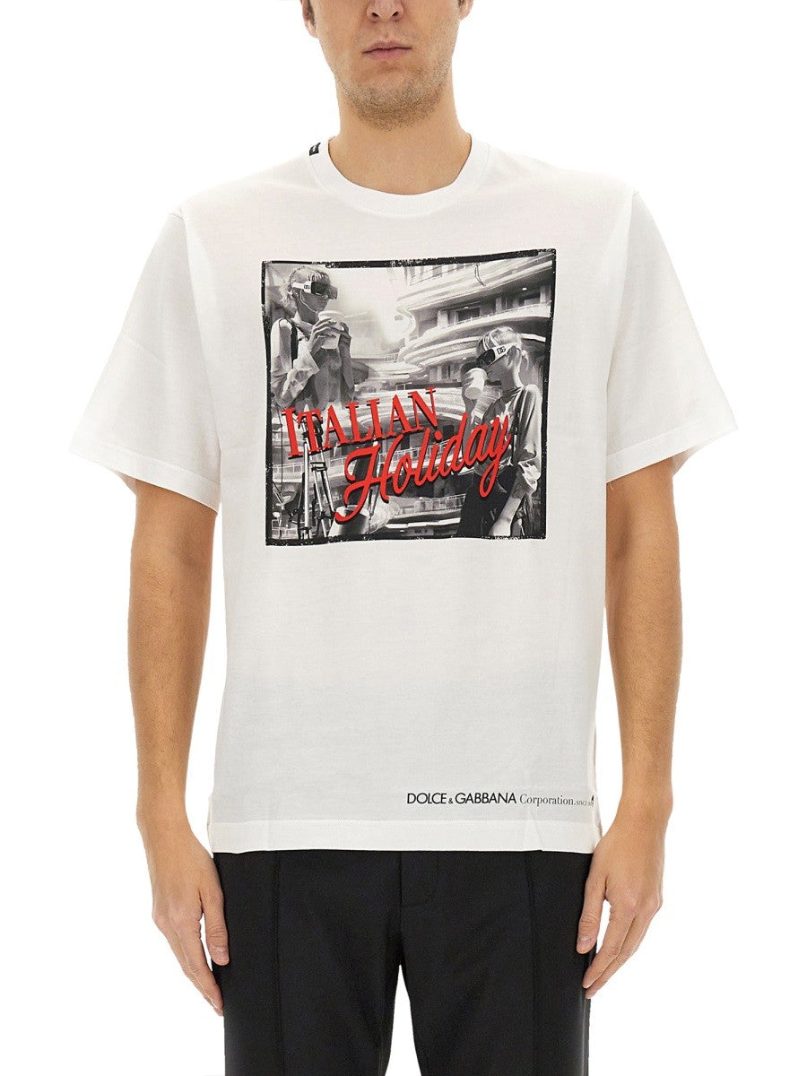 COTTON T-SHIRT WITH "ITALIAN HOLIDAY" PRINT