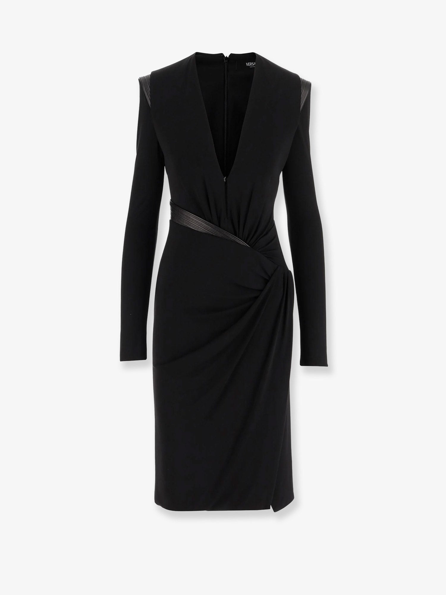 Crepe mini dress with V-neckline