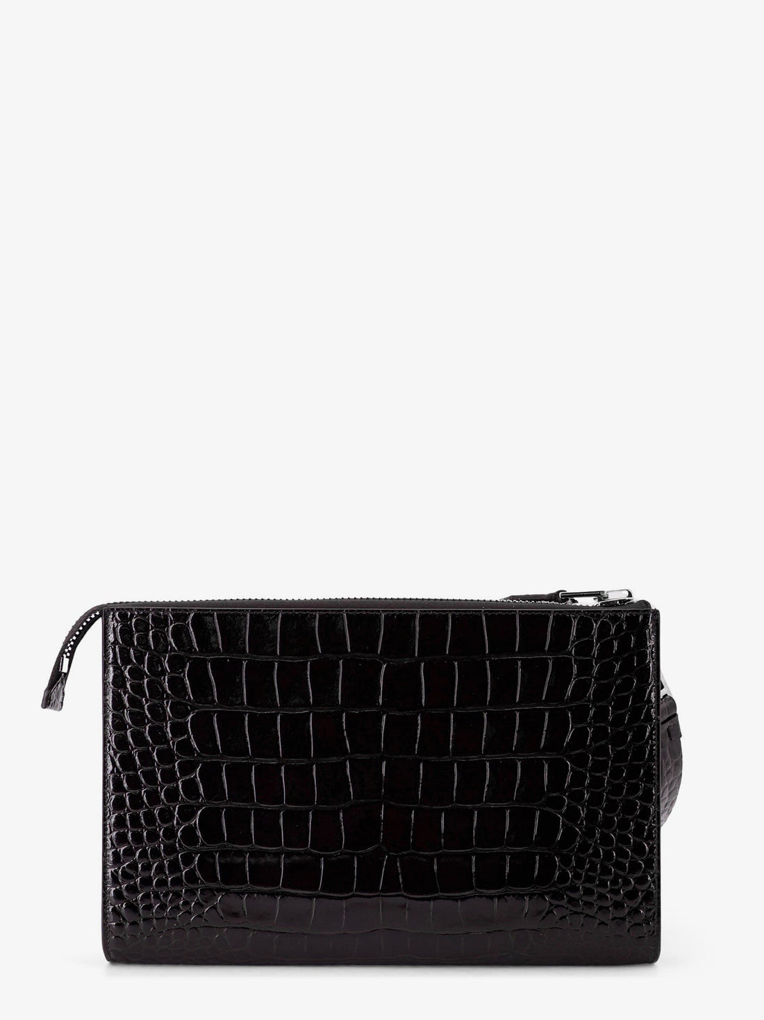 Crocodile-print leather clutch bag