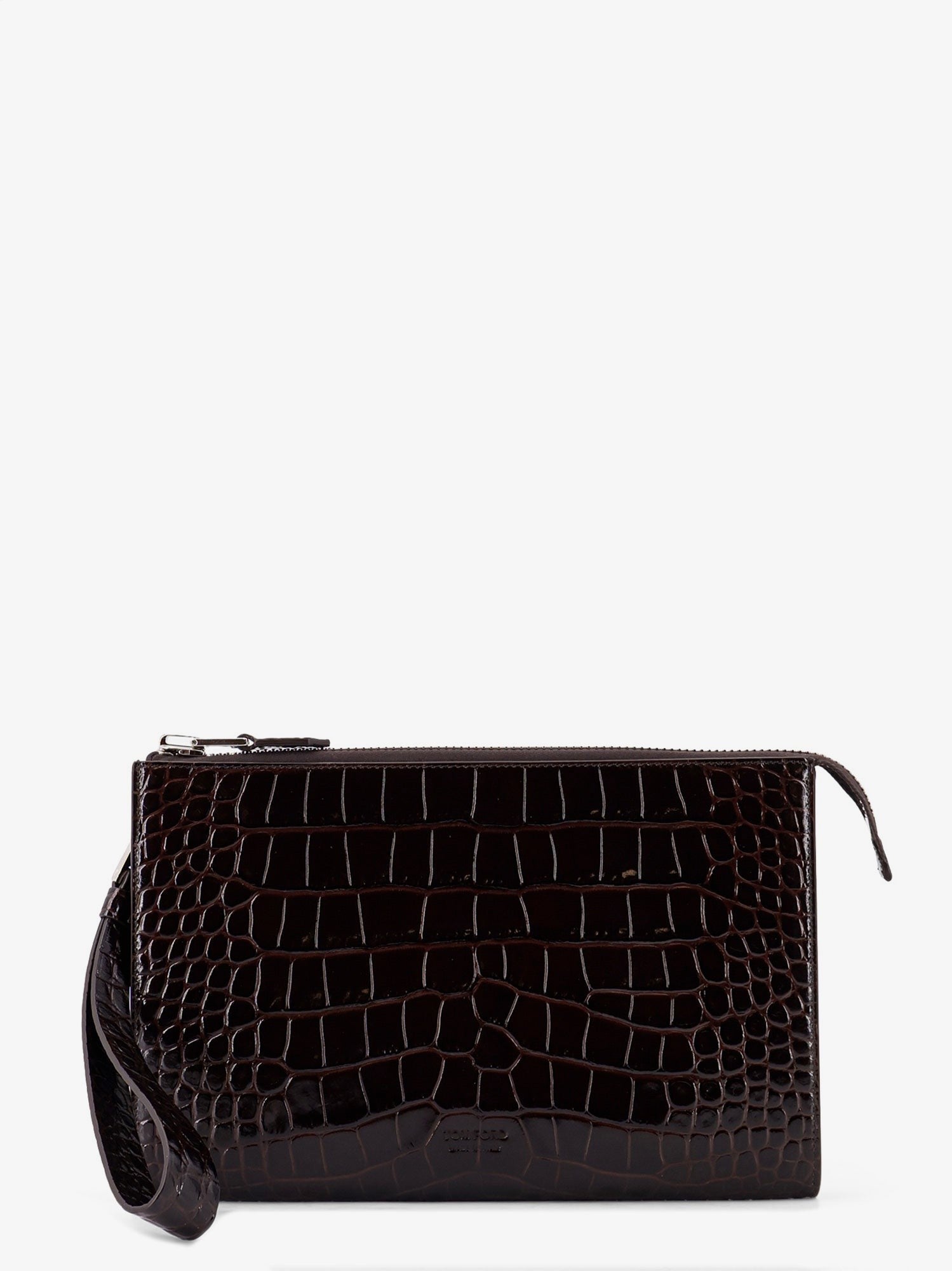 Crocodile-print leather clutch bag