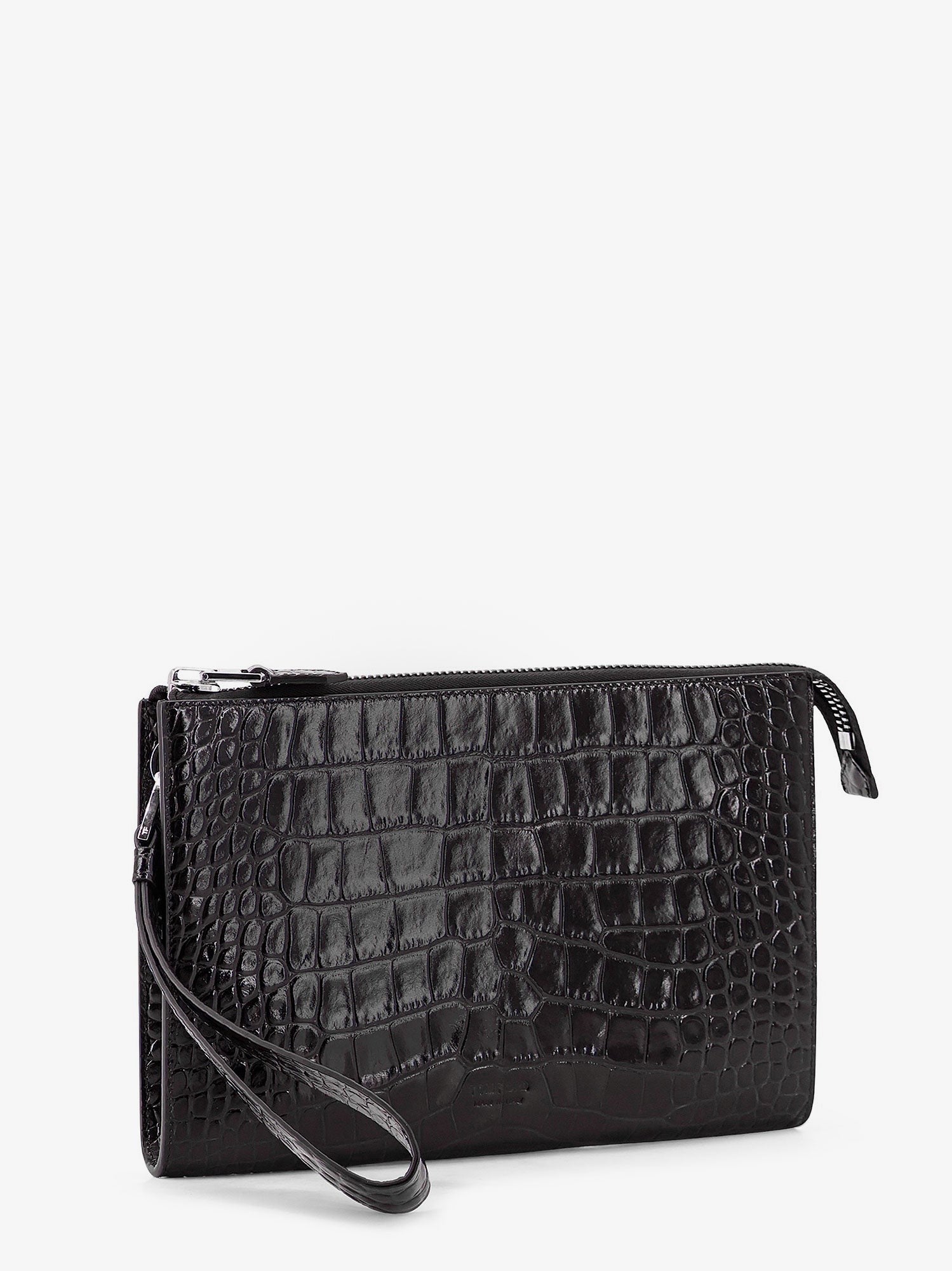 Crocodile-print leather clutch bag