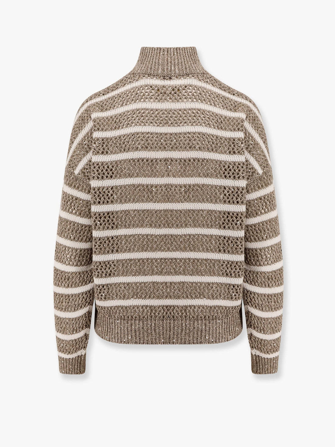 Dazzling striped net linen blend cardigan with sequins