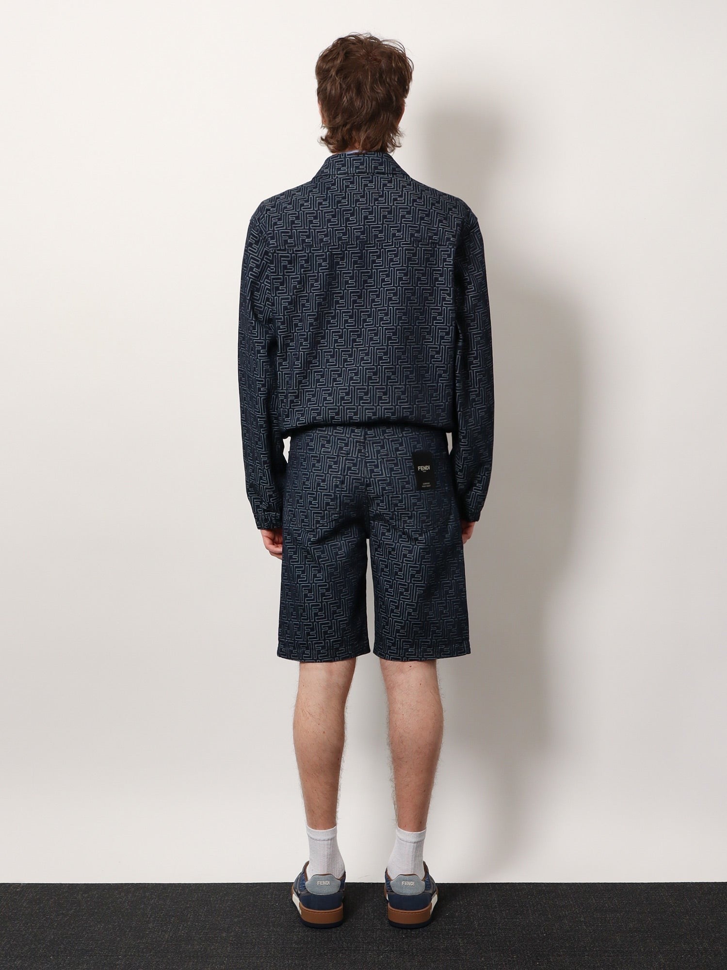 Denim bermuda shorts with all-over FF logo