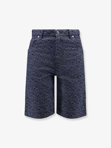 Denim bermuda shorts with all-over FF logo