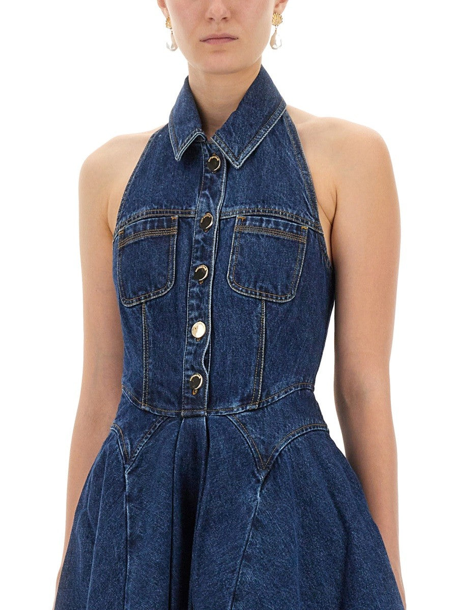 DENIM FLARED MINI DRESS