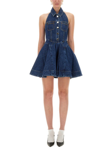 DENIM FLARED MINI DRESS