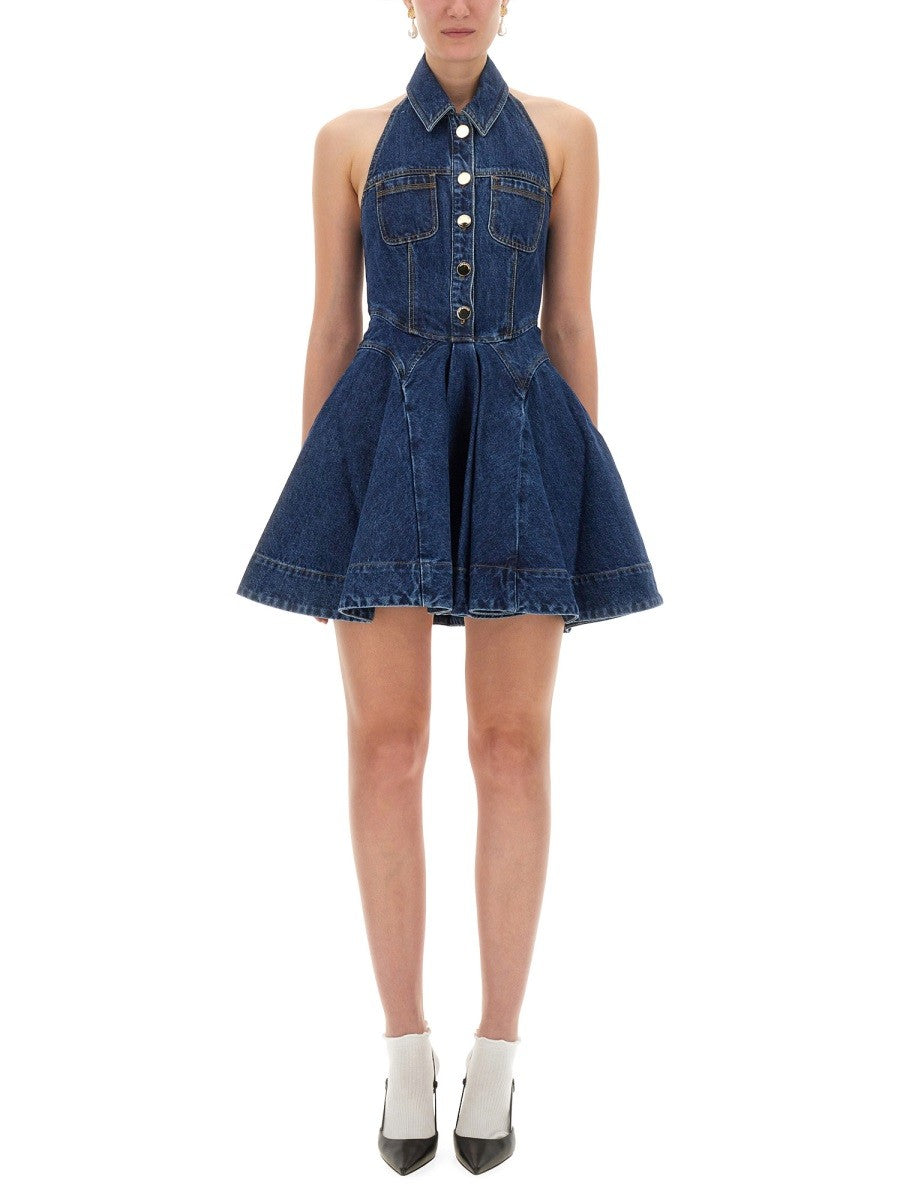 DENIM FLARED MINI DRESS