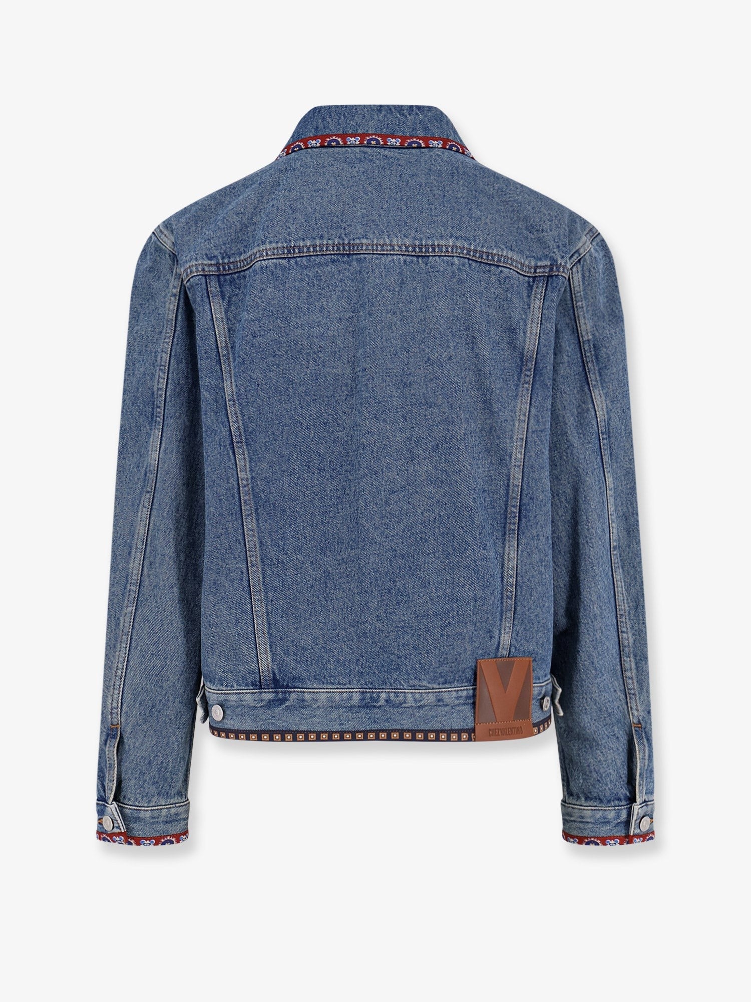 Denim jacket with multicolor embroidery