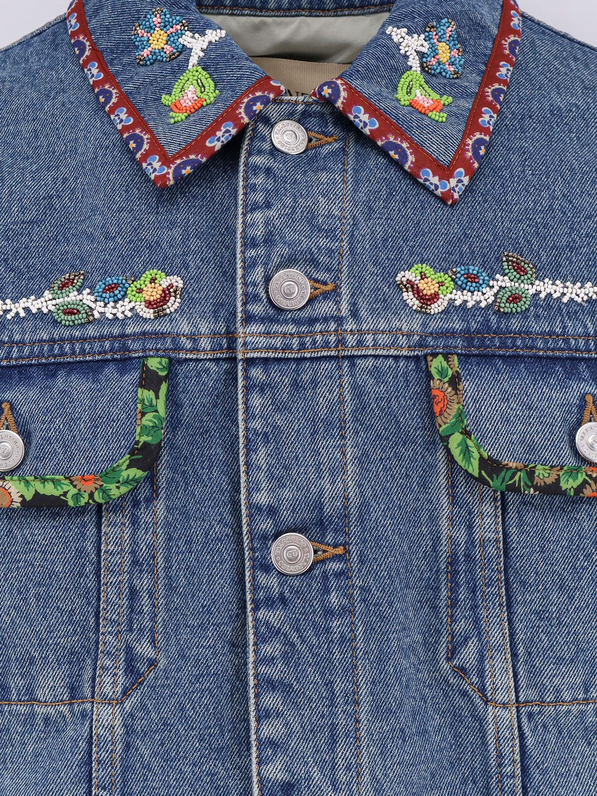 Denim jacket with multicolor embroidery