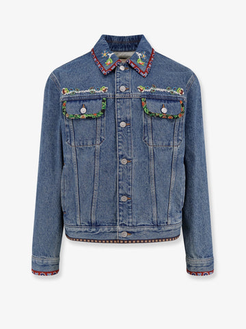 Denim jacket with multicolor embroidery