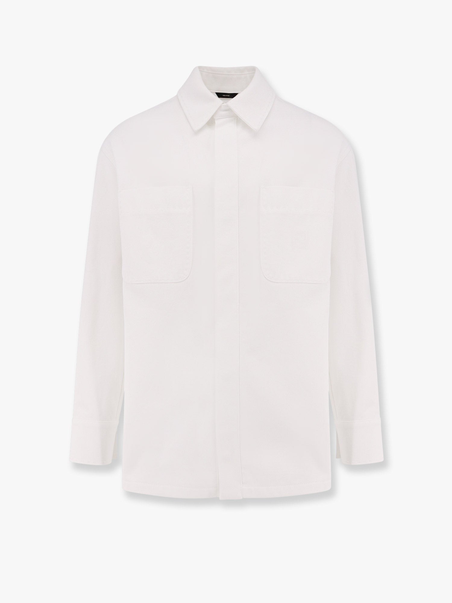 Denim jacket with stitched profiles and ff logo