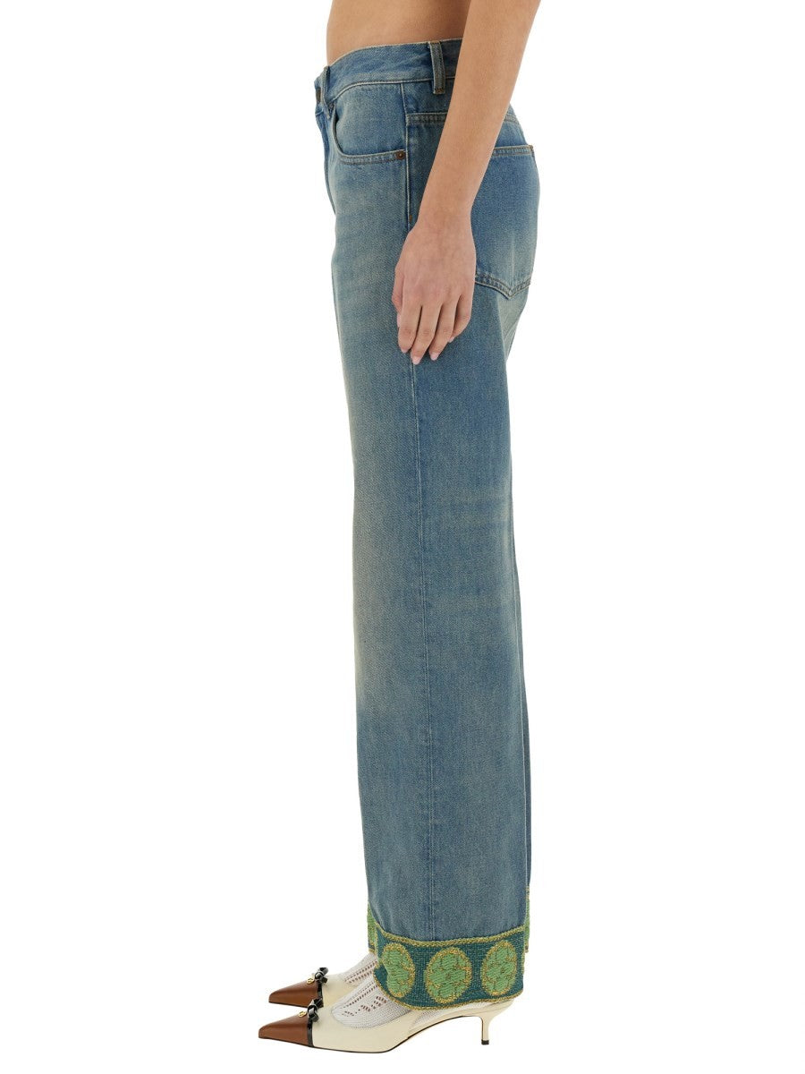DENIM PANTS WITH JACQUARD EDGES