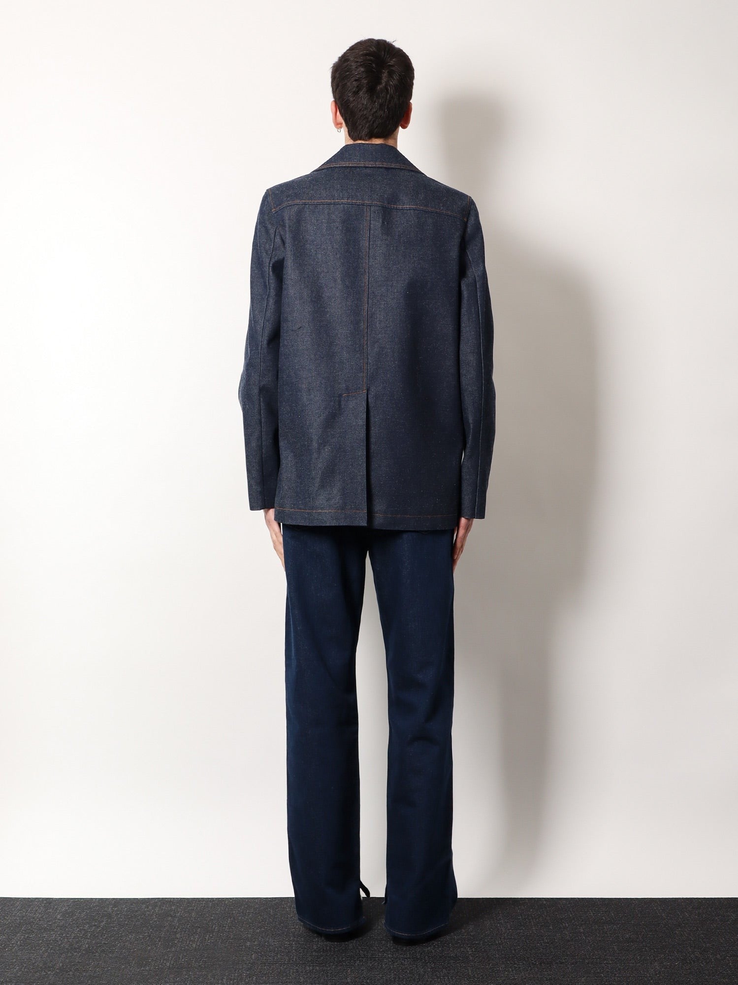 Denim peacoat with contrasting stitching