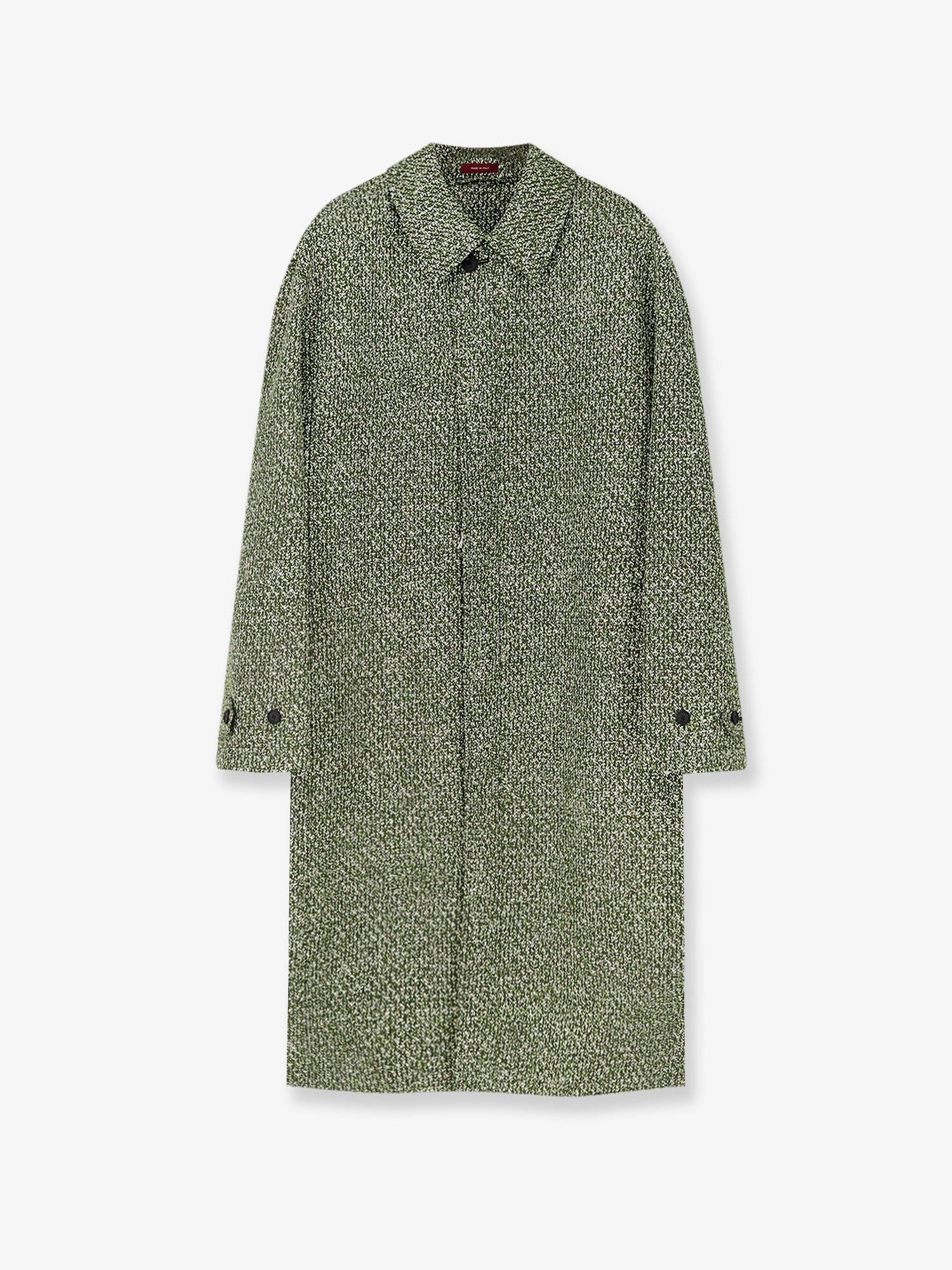 Double-breasted poplin coat with bouclé print
