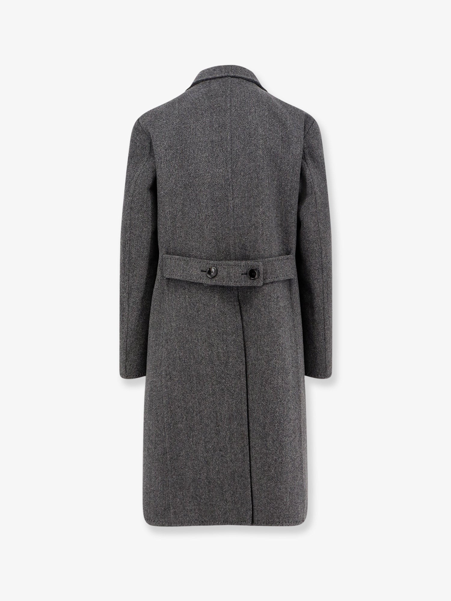 Double-breasted wool coat with herringbone motif