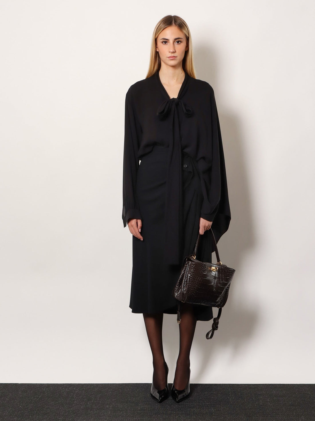 Draped crepe midi skirt