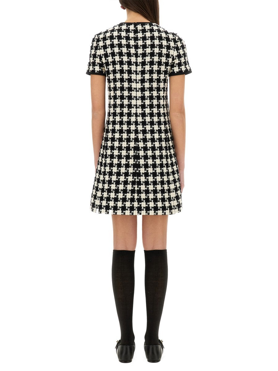 EMBROIDERED DAMIER LIGHT TWEED SHORT DRESS