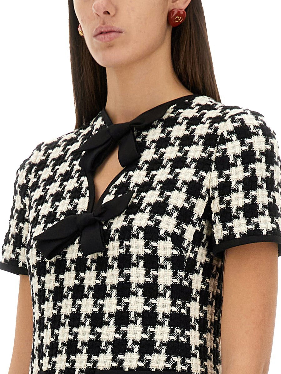 EMBROIDERED DAMIER LIGHT TWEED SHORT DRESS