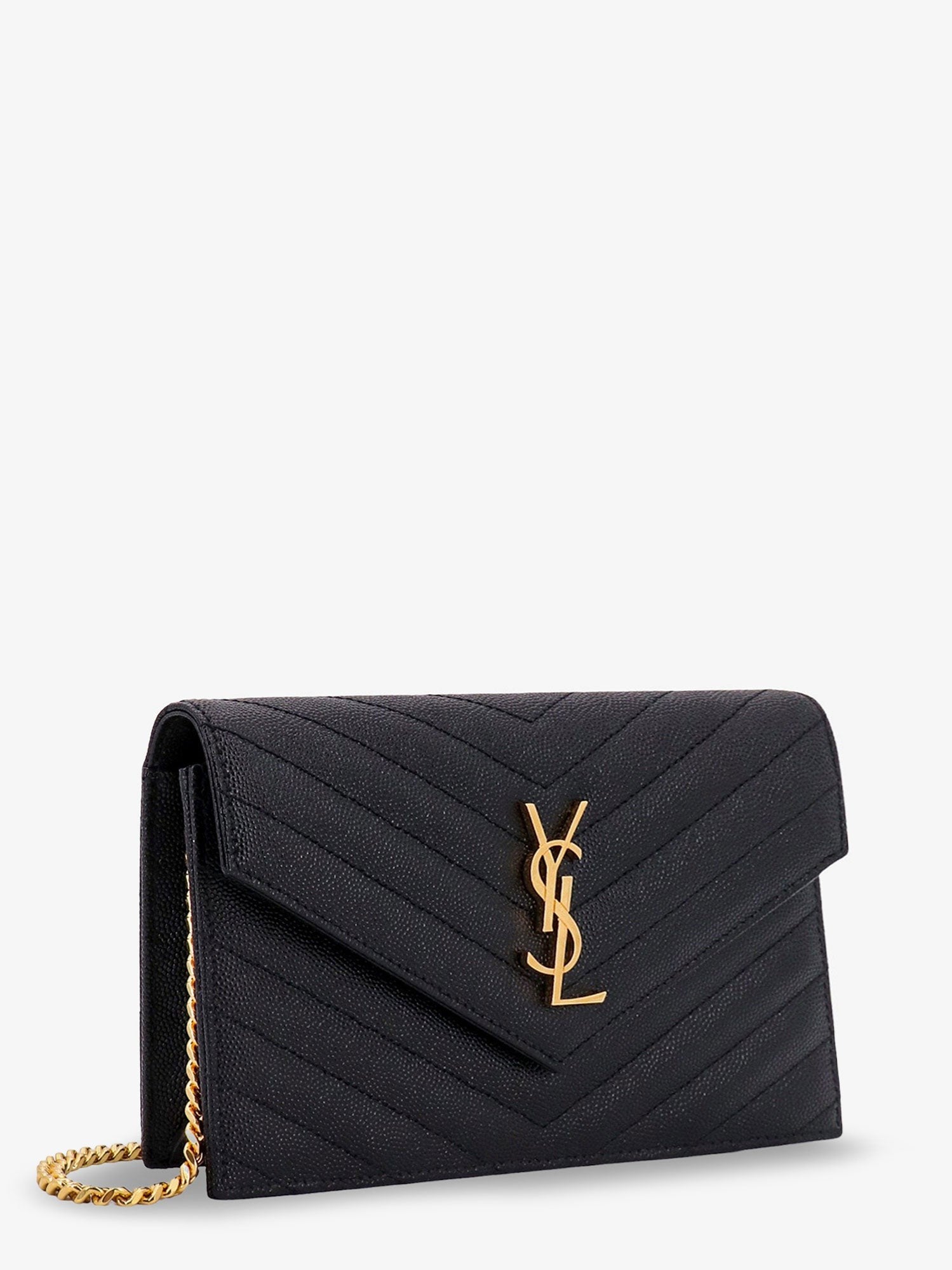 Envelope grain-de-poudre leather clutch bag with Cassandre chain