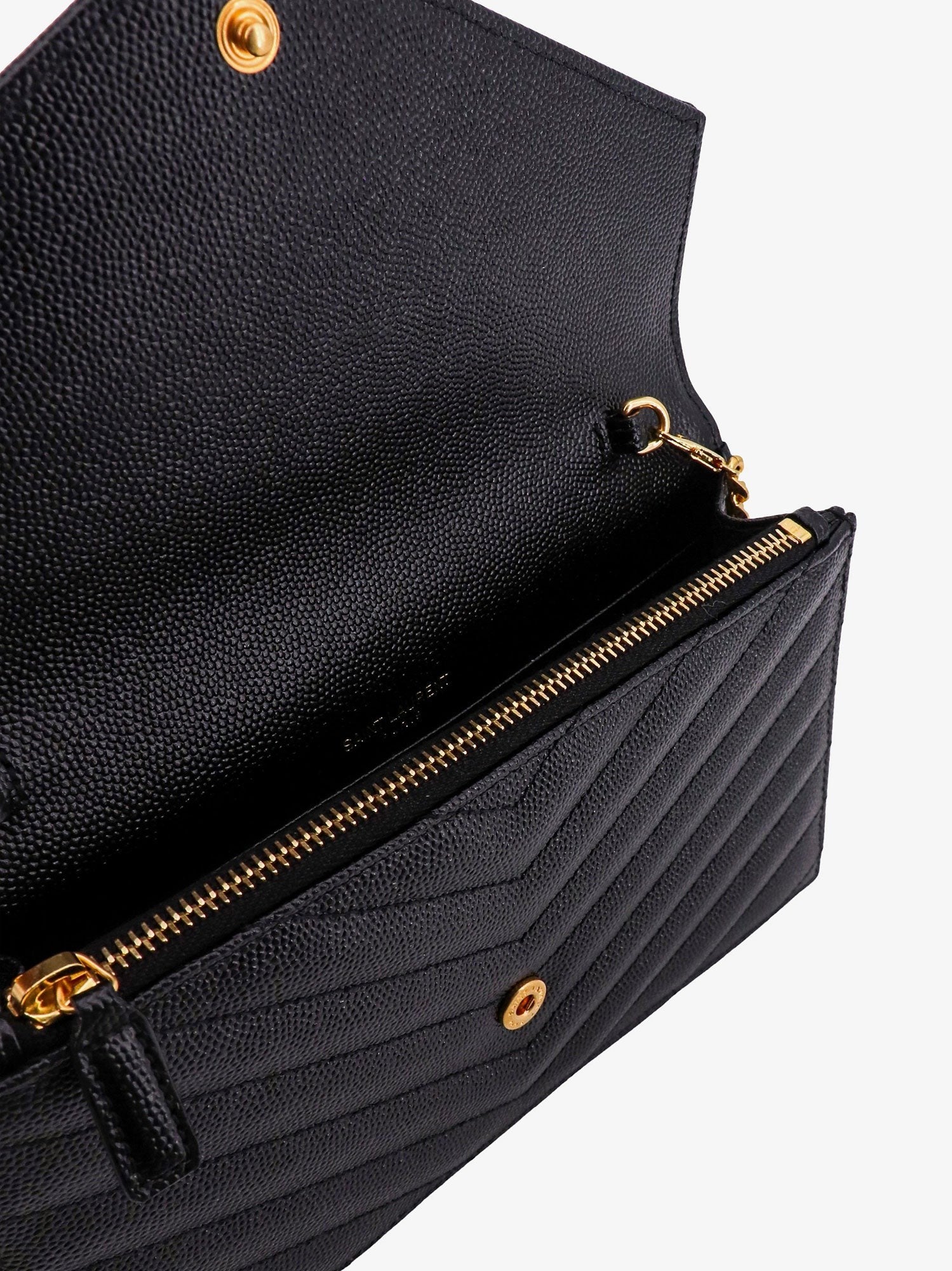 Envelope grain-de-poudre leather clutch bag with Cassandre chain