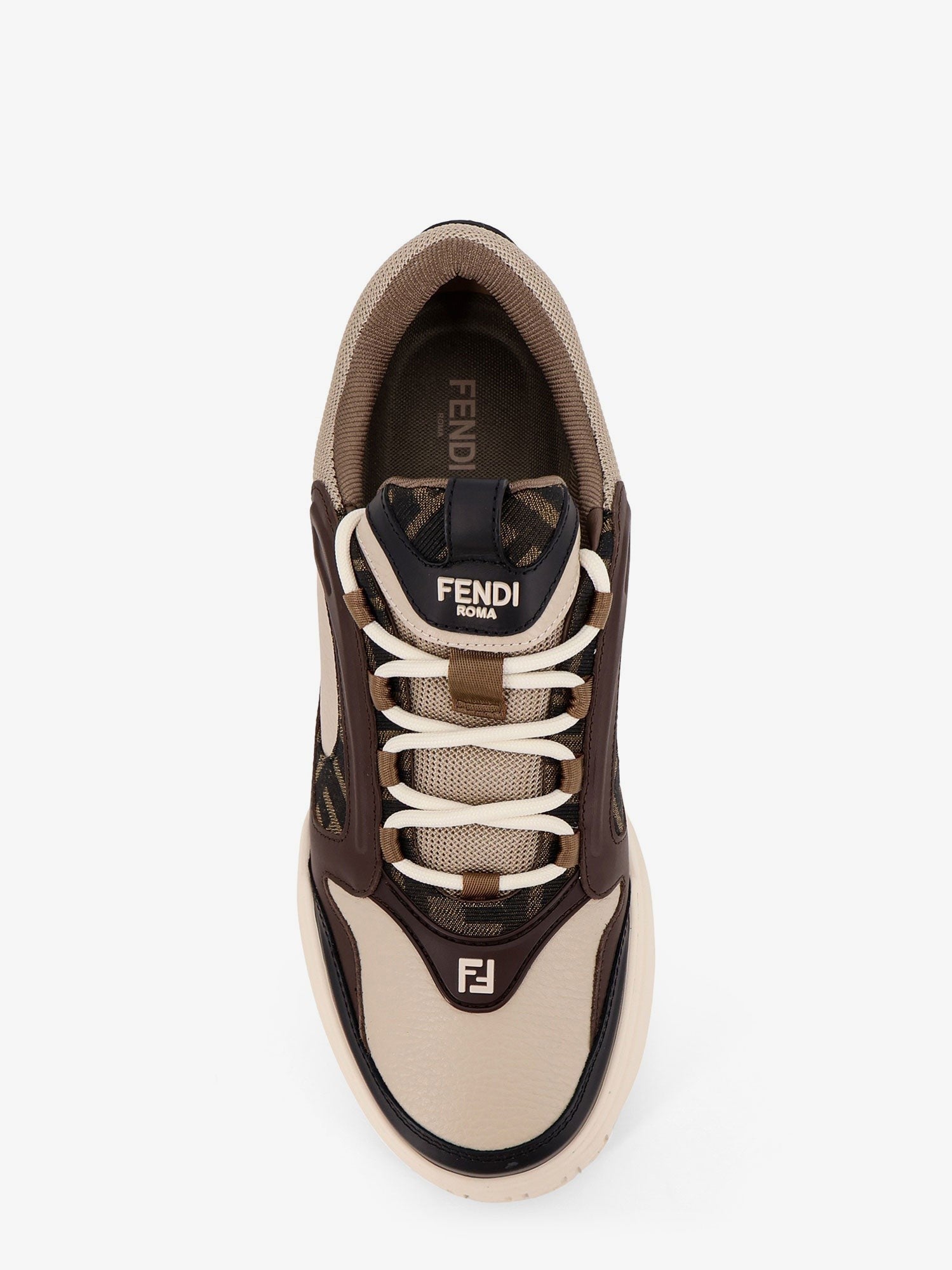 Fendi Force leather sneakers with FF Jacquard fabric inserts