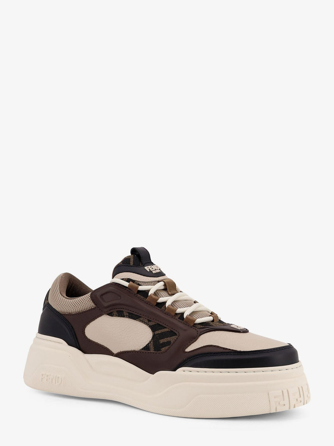 Fendi Force leather sneakers with FF Jacquard fabric inserts