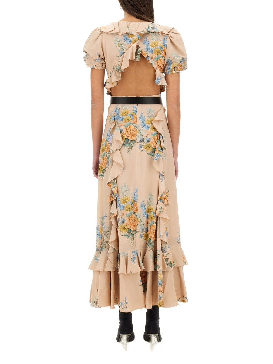 FLORAL PRINT RUCHED SILK DRESS