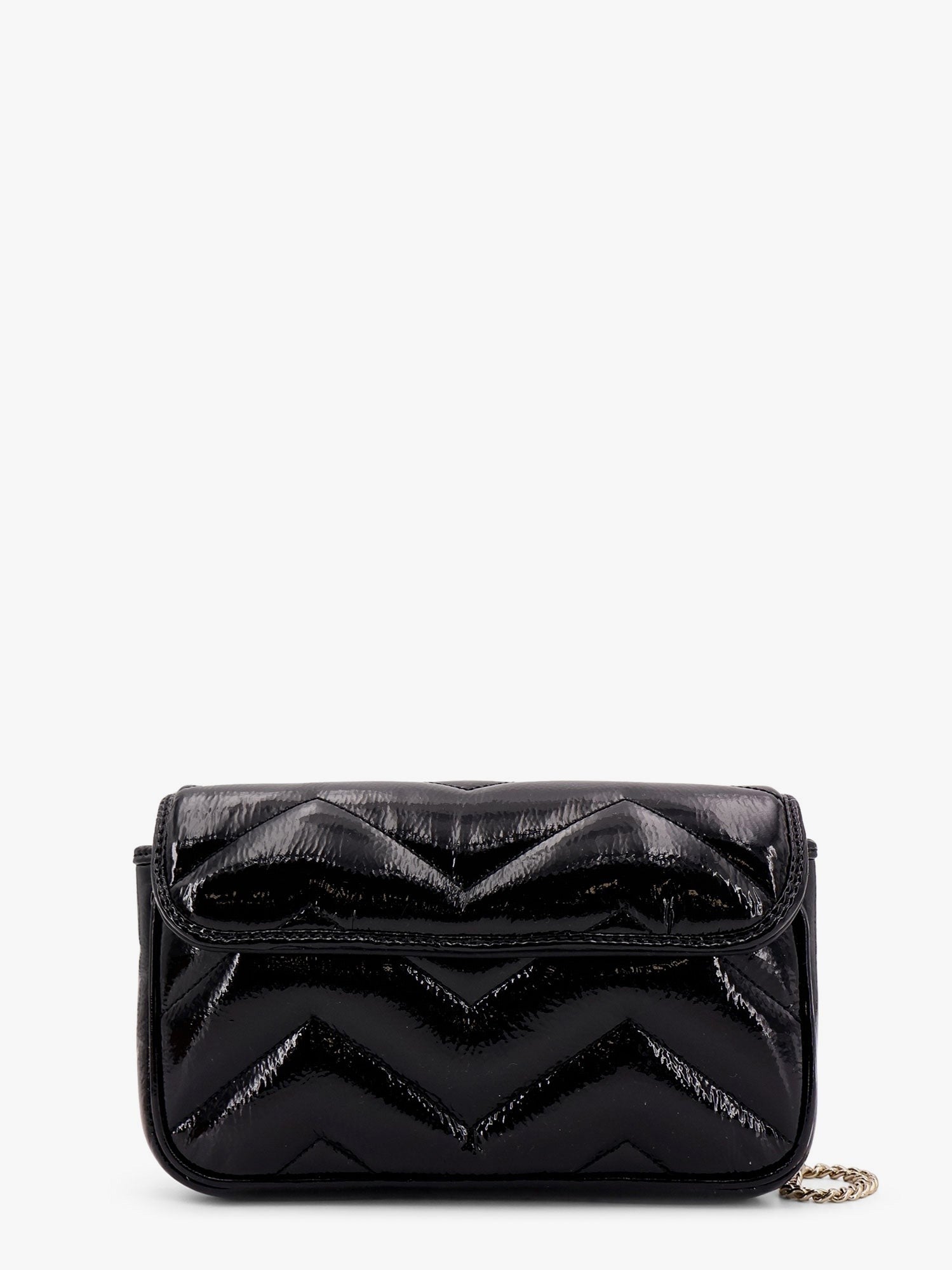 Gg marmont patent leather shoulder bag with frontal gg logo