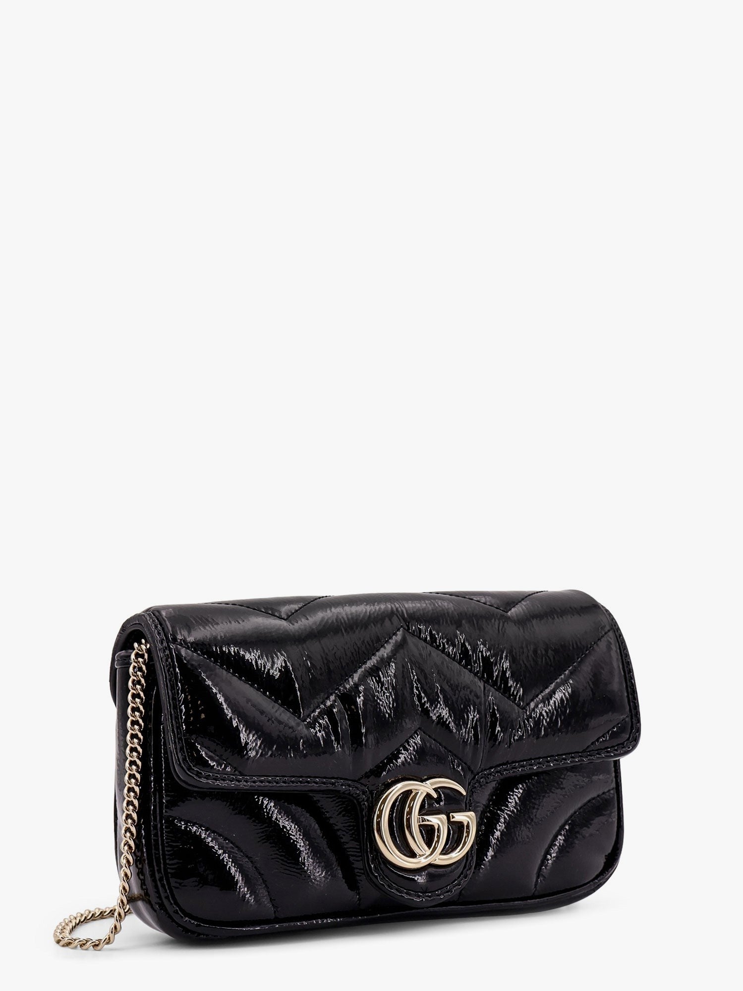 Gg marmont patent leather shoulder bag with frontal gg logo
